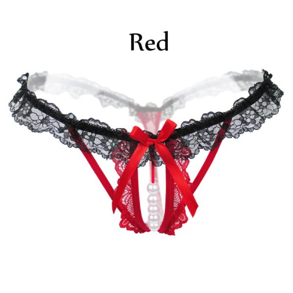 Hot Sexy Open Crotch Thongs G-String Lingerie Women Sexy Crotchless Panties Bowknot Pearls Lace Underwear Nightwear G-string