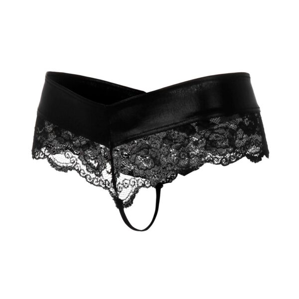 Hollow Lace Thongs Women Leather Patchwork Translucent Floral Low Waist G-strings Womens Sexy Exotic Panties Bielizna Damska