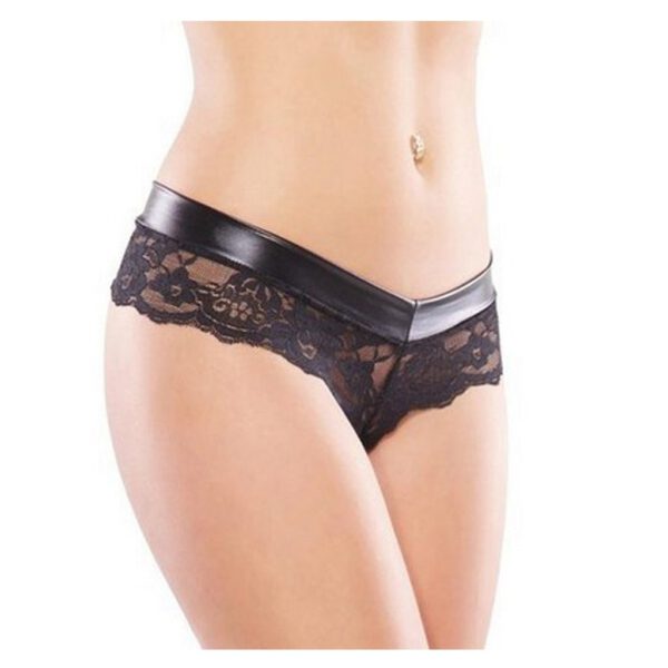 Hollow Lace Thongs Women Leather Patchwork Translucent Floral Low Waist G-strings Womens Sexy Exotic Panties Bielizna Damska