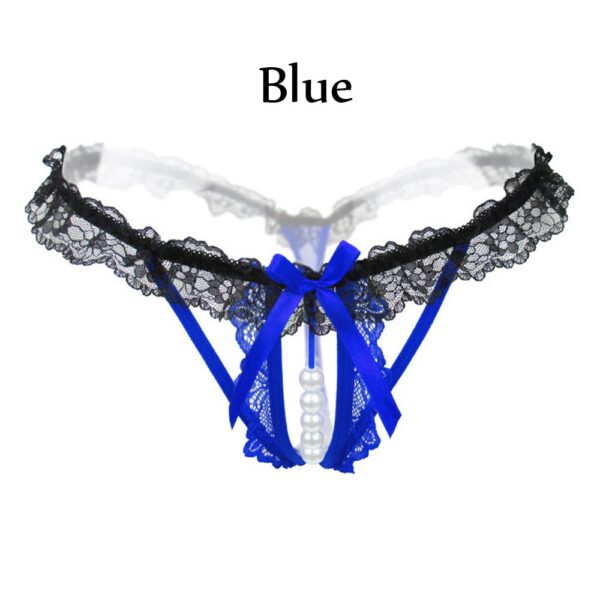 Hot Sexy Open Crotch Thongs G-String Lingerie Women Sexy Crotchless Panties Bowknot Pearls Lace Underwear Nightwear G-string