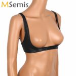 US-stock-Sexy-Women-Lingerie-Erotic-Sissy-Exposed-Breast-Nipple-Bra-Top-Porno-Open-Cups-Shelf-Bra-Femme-Wetlook-Leather-Bralette
