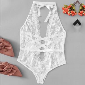 G-string porno Women Sexy Lingerie Girl Low Back Cross Floral Lace Sleepwear Babydoll Erotic cosplay costume lingerie porno
