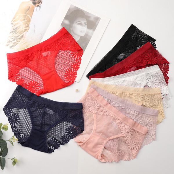 Woman Lace Panties Sexy Hollow Lace Transparent Briefs Middle Waist Lingerie Underwear Soft Breathable For 85-130 Sexy Beauty