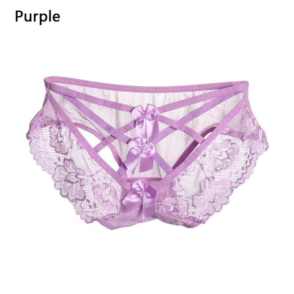 1PC Sexy Erotic Panties for Women Lace Bow Briefs G-String Low Waist Sexy Cross Bandage Transparent Thong Lingerie Underwear