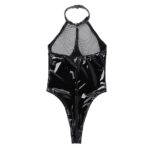 Women-Plus-Size-Faux Leather-Jumpsuits-Zipper-Open-Crotch-Bodysuit-For-Sex-Ladies-Mesh-Glossy-Leather-Lingerie-With-Chains