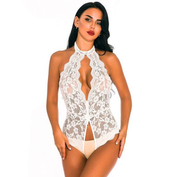 Body Sexy Halter Catsuit New Sexy Women Lace Bodysuit Sexy Teddy Lingerie Jumpsuit Open Crotch Underwear lace body plus size